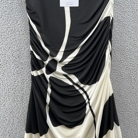 Cala De La Cruz Dress XL Black White Geo Floral Ruched Strapless Tube Resort - Picture 5 of 15